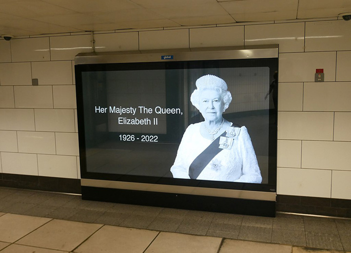 Memorials at the Death of Queen Elizabeth II inside Oxford Circus Station